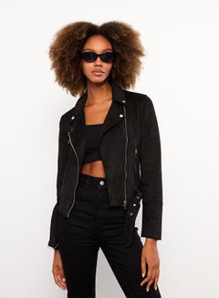 اشتري Biker Collar Regular Long Sleeve Women's Faux Leather Jacket في السعودية