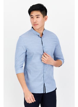 Buy Men Regular Fit Solid Elbow Sleeves Casual Shirt, Blue in UAE