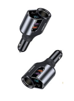Buy 4 Ports Car Charger PD 20W with Hole 80W Dual USB Super Fast Charge 66W Gray in Saudi Arabia