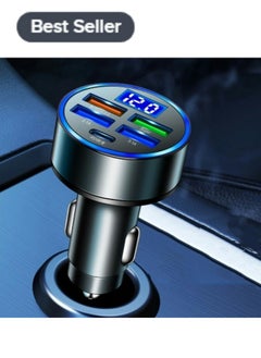 Buy 5 Ports Car Charger PD 20W with Hole 80W 4 USB Super Fast Charge 66W USB Car Charger Fast Charge with LED Light Display Car Charger Adapter Black in Saudi Arabia