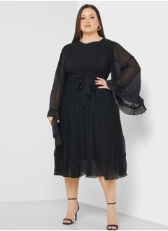 Buy Flared Sleeve Pleated Dress in UAE