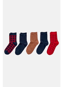 Buy Men 5 Pair Knitted Socks, Navy/Red Combo in UAE