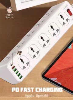 Buy Power strip with 10-Outlet Surge protector power sockets 6 USB Ports 30W PD+QC Fast charging adapter sockets 2-meter heavy-duty power Extension Cord in UAE