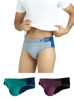 Buy Pack of 3 Dualist Intellisoft Micro Modal Color Blocked Colorblock Men Brief in UAE