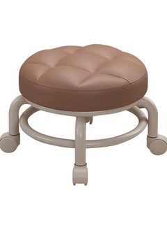 Buy Round Rolling Low Stool- PU Leather Low Stool 360° More Comfortable Swivel with Thickened Sponge Cushion for Nail Salon, Pedicure, SPA and Home (Brown) in UAE