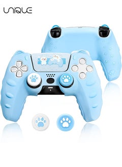 اشتري Case for PS5 Controller Skin,Non-Slip Silicone Protective Cover for Playstation 5 Wireless Controller with 2 Thumb Grip Caps,1 cat Sticker（Blue） في الامارات