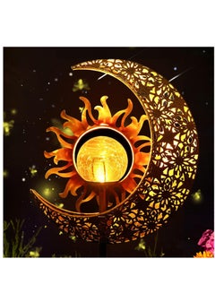 Buy Garden Solar Lights Outdoor Decorative, Sun & Moon Crackle Glass Globe Metal Stake Light, Waterproof Warm White LED Light, Decorations for Ramadan Pathway Lawn Patio Courtyard Backyard (1 Pack) in Saudi Arabia