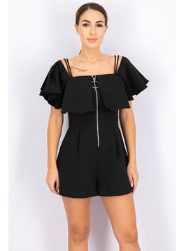 Buy Women Square Neckline Textured Playsuit, Black in UAE