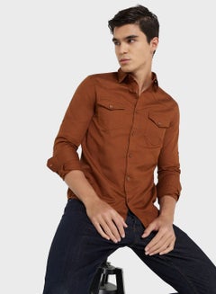 Buy Men Brown Regular Fit Solid Sustainable Casual Shirt in Saudi Arabia