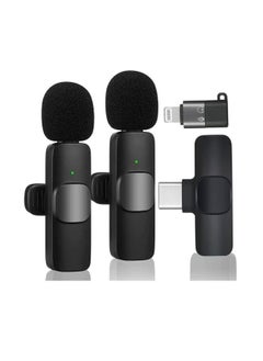 اشتري 2in1 Bluetooths Mic K9 Wireless Collar Microphone Dual Lapel Lavalier Mic for Noise Reduction Vlogging Interview Live Streaming YouTube Video Broadcast With 2 Mic Receiver for iPhone and Android في الامارات