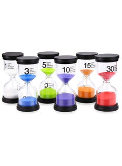 اشتري Sand Timers 6Pcs 1/3/5/10/15/30 Minutes Sandglass Clock Timer Creative Vintage Hourglass Gift for Kitchen Home Office Classroom Decoration (Multicolor) في الامارات