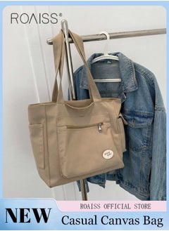 Buy Women's Canvas Bag Large Capacity One Shoulder Messenger Tote Bag Casual Solid Color Versatile Work Commuting in UAE