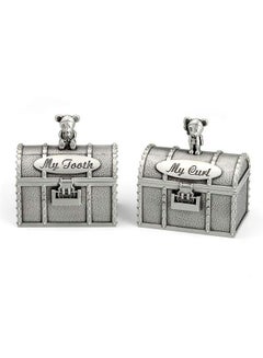 Buy Baby Tooth Treasure Chest Box Silver Tooth Holder And Curl Organizer Set Cute Teeth Fairy Keepsake Box For Child Kids in Saudi Arabia