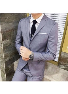 اشتري Mens Slim Fit Casual Suit Set Fashion Gray (suit + suit pants + shirt + bow tie) في الامارات