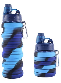 Buy Rainbow Collapsible Water Bottles for Kids, Students, Adults, Reusable BPA Free Silicone Foldable Sports Water Bottles for Travel Camping Hiking, Folding Travel Water Bottles, Ocean Blue in Saudi Arabia