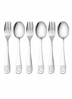 Buy 6 Pieces Kids Silverware Stainless Steel Children's Safe Flatware Little Bear Child Spoon and Fork Set Toddler Utensils Metal Cutlery Set,3 x Safe Forks,3 x Children Tablespoons in Saudi Arabia