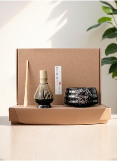 اشتري Japanese Matcha Tea Set，4 Pack Tea Ceremony Accessory Kit with Whisk, Black Ceramic Holder, Traditional Bamboo Scoop & Kiln Ceramic Bowl，Perfect for Preparing Authentic Matcha في الامارات