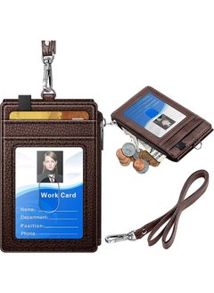 Buy Badge Holder with Zipper, PU Leather ID Badge Card Holder Wallet with 5 Card Slots, 1 Side RFID Blocking Pocket and 20 inch Neck Lanyard Strap for Offices ID/School ID/Driver Licence in Saudi Arabia