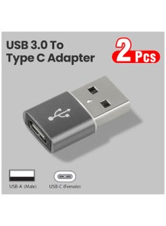 Buy 2-Pieces USB-A to Type-C Converter OTG Adapter With Advanced USB 3.0 Technology Supporting Data Transfer And Charging Grey in UAE