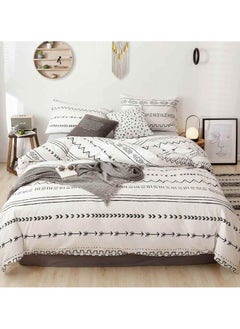 Buy King Size Boho Geometric Duvet Cover - 4 Piece Farmhouse Aztec Stripe Pattern Printed Microfiber Comforter Cover Set - Soft and Lightweight Bohemian Neutral Quilt Cover, White and Black in Saudi Arabia