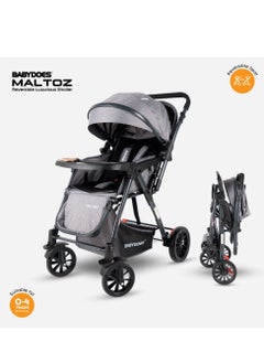 Buy Maltoz - Baby Stroller With Five-Point Harness, Reversible Handle, Adjustable Seat, Large Canopy, One-Click Brake System, 0-4 Years (Up To 20 Kg) - Grey in UAE