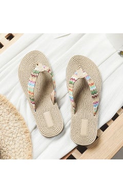 Buy Ladies Summer Daily Casual Outdoor Flip Flops Fashion Faux Grass Woven Simple Slippers in UAE