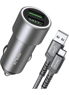 Buy JSAUX car chareger 36w All Metal Dual USB QC 3.0 Lighter Adapter with USB-C Cable 1M Grey in Egypt