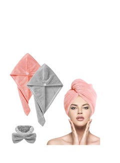 اشتري 3 Pack Microfibre Towel Hair Turban Set Wrap Super Absorben Hair with Button Design for Women Wet Long Thick Hair في السعودية