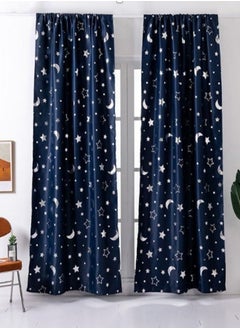 اشتري 2 Pieces Blackout Window Curtains 135X265cm Navy Blue Color في الامارات