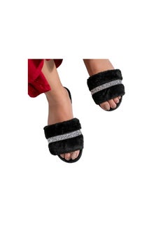 Buy black fur slipper with crystals 40/41 in Egypt