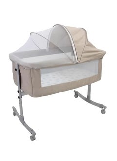 Buy 3 In 1 Baby Folding Crib Portable Cosleeping Bed With Adjustable Bedside And Sleeper 6-12 Months Grey in Saudi Arabia