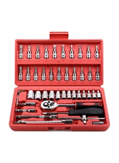 اشتري 46 PiecesDrive Socket Ratchet Wrench Set, with Bit Socket Set Metric and Extension Bar for Auto Repairing and Household, with Storage Case في الامارات