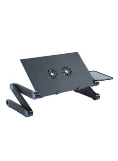 اشتري Aluminium Adjustable Laptop Stand Lightweight Portable Laptop Table Office Laptop Riser Standing Desk with 2 Cooling Fans & Mouse Pad Sofa Couch Bed Tray في الامارات
