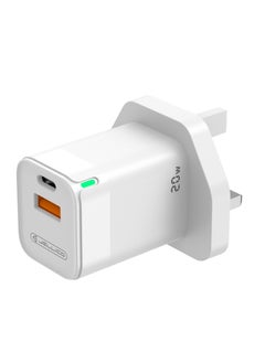 Buy 20W Wall Charger with Type-C and Type-A Ports and UK Plug / Ultra-Quick Charger - White in UAE