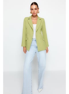 Buy Pistachio Green Regular Lined Double Breasted Closure Woven Blazer Jacket TWOSS21CE0137 in Egypt