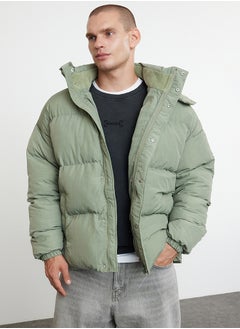 Buy Men's Khaki Oversize Fit Hooded Taslan Winter Coat TMNAW25MO00005 in Egypt