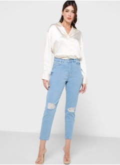 Buy High Waist Ripped Jeans in UAE