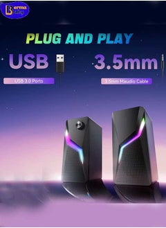 اشتري مكبر صوت ألعاب كمبيوتر سلكي 2.0 مزود بمنفذ USB RGB، مكبر صوت USB للكمبيوتر المكتبي، مكبر صوت ستيريو سلكي للكمبيوتر المحمول في السعودية