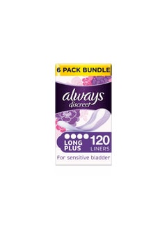 Buy Always Discreet Incontinence Liners Long Plus - 120 Liners (6 pack bundle) in UAE