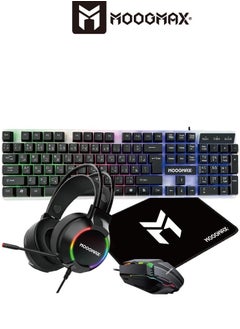 Buy 4-in-1 Gaming Kit, Gaming Package Includes Illuminated Gaming Keyboard, Gaming Mouse with Adjustable DPI Settings, Wired Gaming Headset with Surround Sound and Clear Mic, and Soft and Strong Mouse Pad in Black by Moogmax in Saudi Arabia