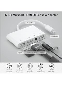 Buy iPhone Microphone Adapter for Live-Streaming, HDMI Adapter for iPhone to TV, Dual USB Female OTG Adapter with Charging Port Compatible with iPhone/iPad/iPod, No Application, Plug and Play in Saudi Arabia