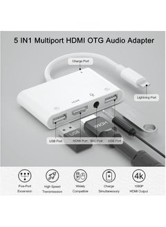 اشتري محول ميكروفون iPhone للبث المباشر، محول HDMI لجهاز iPhone إلى التلفزيون، محول USB مزدوج أنثى OTG مع منفذ شحن متوافق مع iPhone/iPad/iPod، بدون تطبيق، التوصيل والتشغيل في السعودية