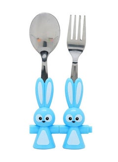 Buy BrainGiggles Bunny Shaped Stainless Steel Kids Cutlery Set, Rounded Edge Childrens Cutlery Flatware Set - Blue in UAE