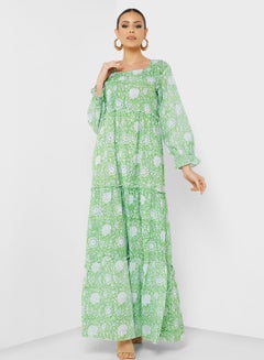 Buy Printed Tiered Dress Jalabiya in UAE