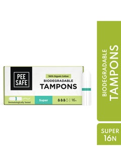 Buy PeeSafe 100% Organic Cotton Tampons, Comfortable & Stain-Free, Biodegradable, Dermatologically tested, medium to heavy flow Super size, 16 tampons in Saudi Arabia