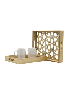 Buy Wooden Tea Serving Tray with Traditional Arabic Style 2Pcs Set in UAE