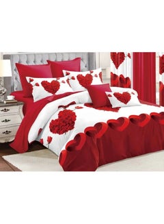 Buy 6-Piece King Size Duvet Cover And Fitted Bed Sheet Set With 4 Pieces Curtains Cotton Multicolour in UAE