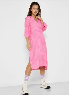 Buy Oversize Ribbed Dress With Collar Detail in Saudi Arabia