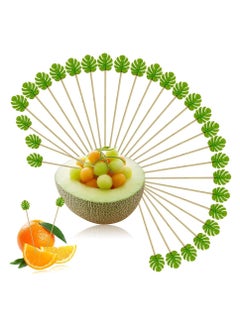 Buy Fruit Toothpick, 100Pcs Handmade Bamboo Appetizer Wooden Decorative Sticks, Decorative Birthday Party Supplies, Fruit Food Drink Dessert Toothpick (Green Leaf) in UAE