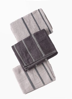 Buy 100% Cotton Hand Towel Set of 3 Light Grey/ Dark Grey/ Light Grey 50x90 cm in UAE